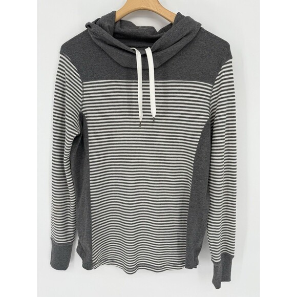 Eddie Bauer Women's Outdoor Gray & White Striped Cowl Neck W/ Drawstring Top XL - Picture 1 of 3